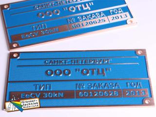 Bronzen typeplaat met bv blauwe ondergrond